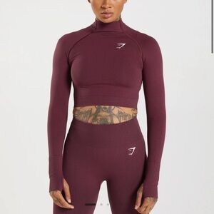 Gymshark Vital Seamless 2.0 High Neck Midi Top - Baked Maroon Marl